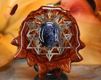 Pinecone Pendant with Blue Pietersite and Gold 64 Star Tetrahedron (Medium) by Third Eye Pinecones