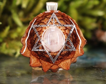 Pinecone Pendant with Moonstone and Silver Merkaba (Mini) by Third Eye Pinecone