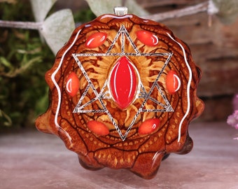 Pinecone Pendant with Red Coral and Silver Merkaba Multi-Stone (Large) by Third Eye Pinecone