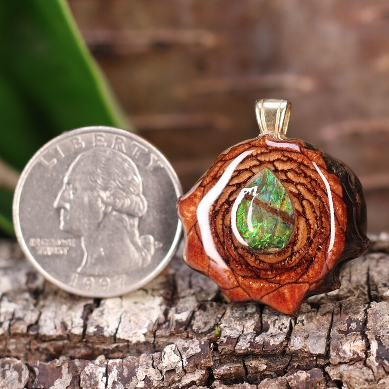 Pinecone Pendant with Ammolite by Third Eye Pinecones Mini