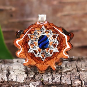 Pinecone Pendant with Blue Paua Shell and Silver 64 Star Tetrahedron (Mini) by Third Eye Pinecones