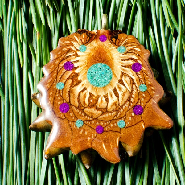 Beautiful TURQUOISE And SUGALITE INLAY (Med) Third Eye Pinecone Talisman Necklace