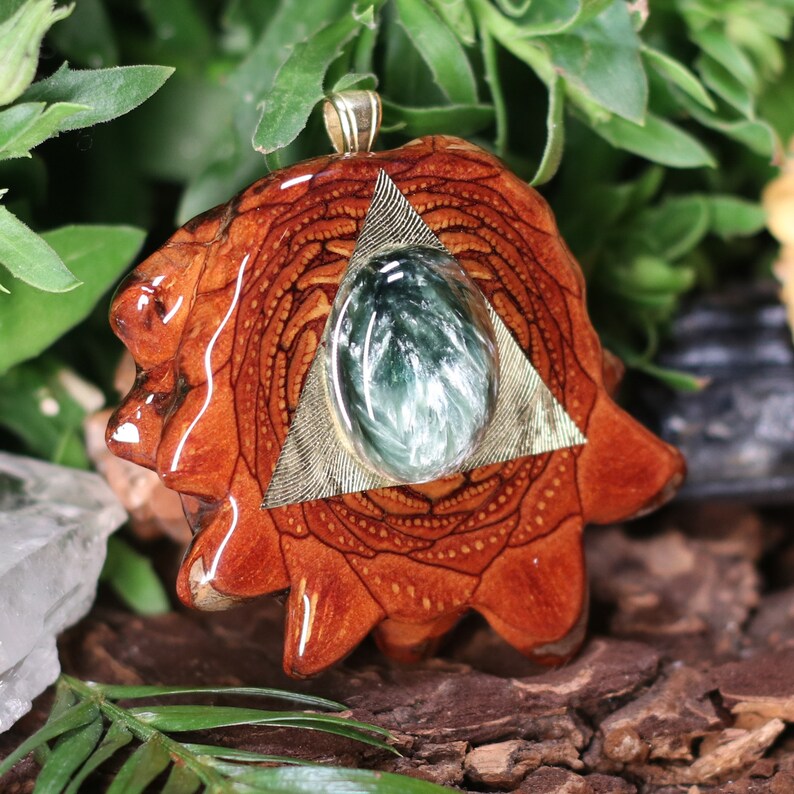 Third Eye Pinecone Medium Seraphinite with Gold Tri Force