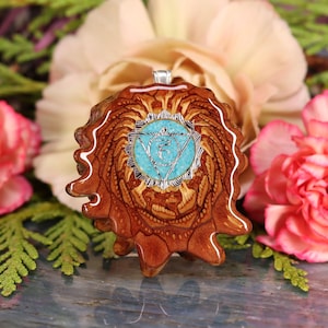 Pinecone Pendant with Crushed Turquoise (Glows) and Silver Throat (5th) Chakra (Medium) by Third Eye Pinecone