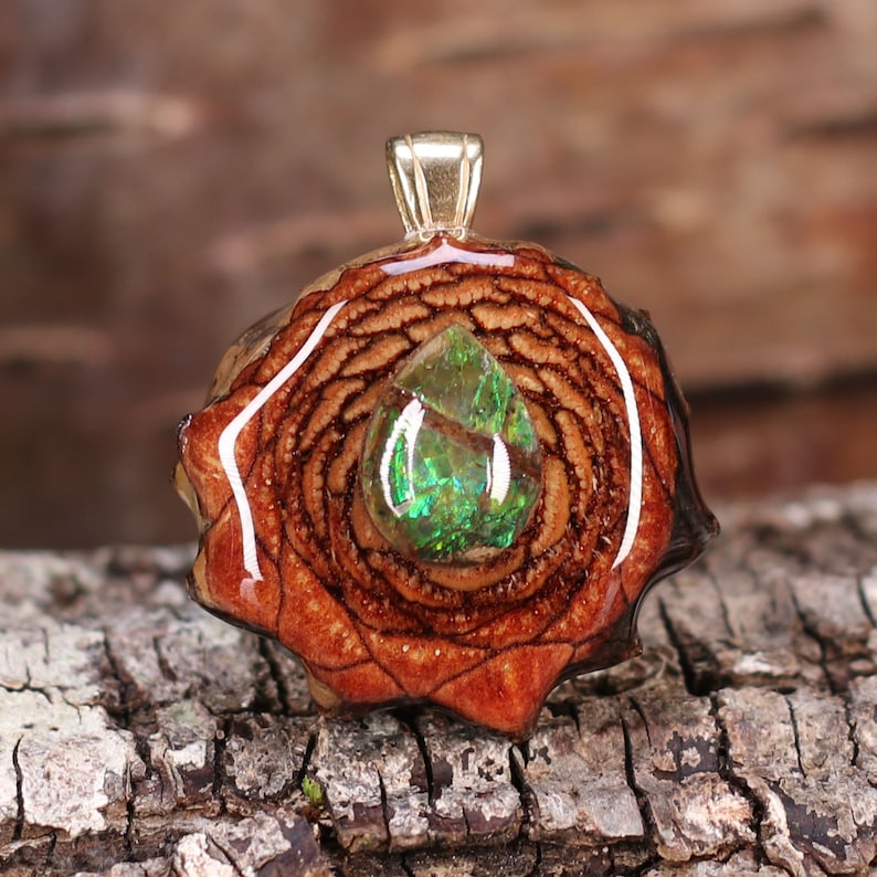 Pinecone Pendant with Ammolite by Third Eye Pinecones Mini