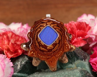 Pinecone Pendant with Blue Morpho Butterfly Wing (Large) by Third Eye Pinecones