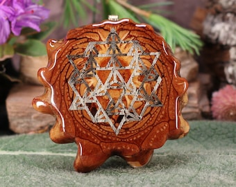 Natural Pinecone Pendant with Gold 64 Star Tetrahedron by Third Eye Pinecones (Large)