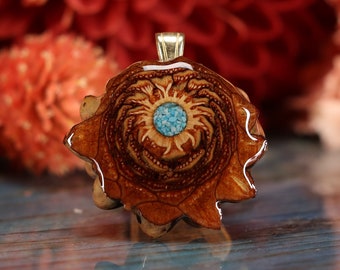 Pinecone Pendant with Glowing Crushed Turquoise (Mini) by Third Eye Pinecones