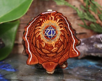 Pinecone Pendant with Crushed Lapis (Glows) and Gold Heart (4th) (Chakra) (Large) by Third Eye Pinecone