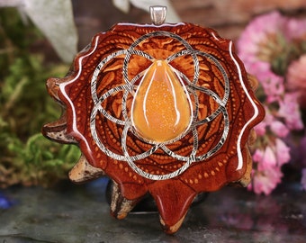 Pinecone Pendant with Druzy Quartz (Yellow) and Silver Seed of Life with Back Om (Large) Third Eye Pinecone Pendant