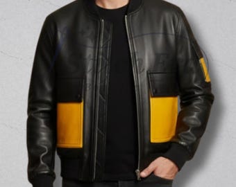 Men’s Black Leather Bomber Jacket | Handmade Modern Designer Outerwear for Street Style |