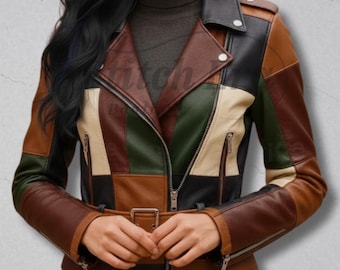 Handmade Patchwork Leather Biker Jacket – Vintage Moto Style Motorcycle Coat, Artisan Crafted Statement Outerwear