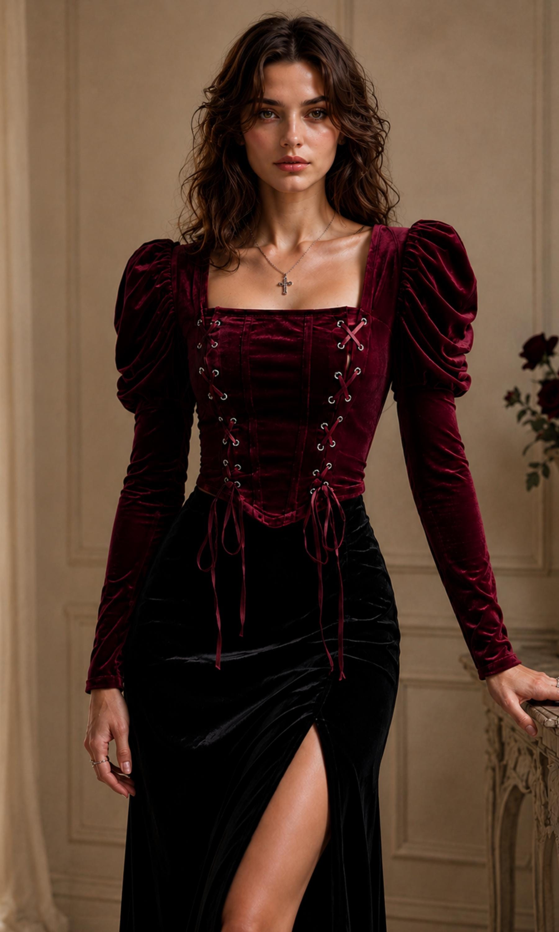 burgundy velvet corset dress Pant Size:2XL · 38