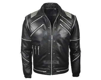 Michael Jackson Beat It Black Leather Jacket for Men | MJ biker jacket