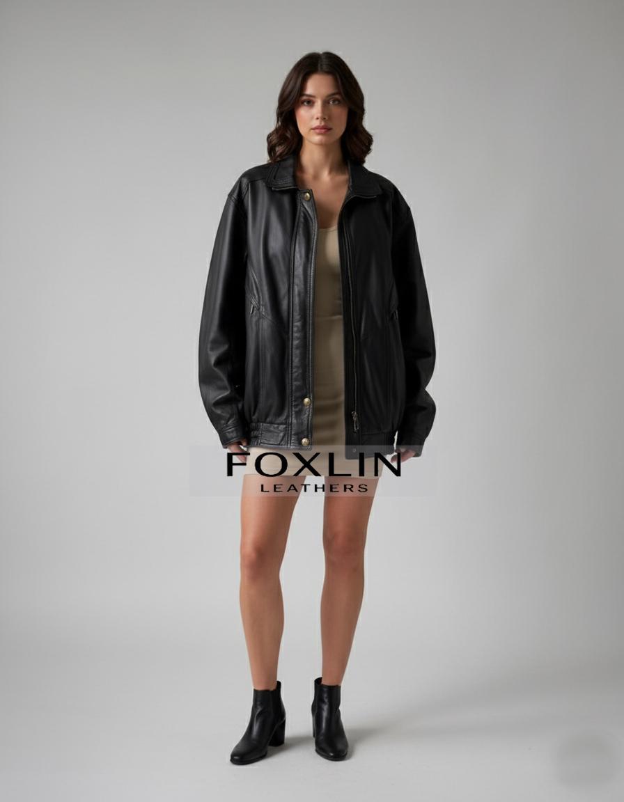 Women's Oversize Real Leather Jacket – Loose Fit Baggy Boxy Style