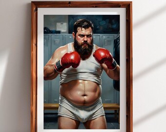 Locker Heat — Impresión artística de un oso boxeador gay en calzoncillos blancos / Pintura digital masculina