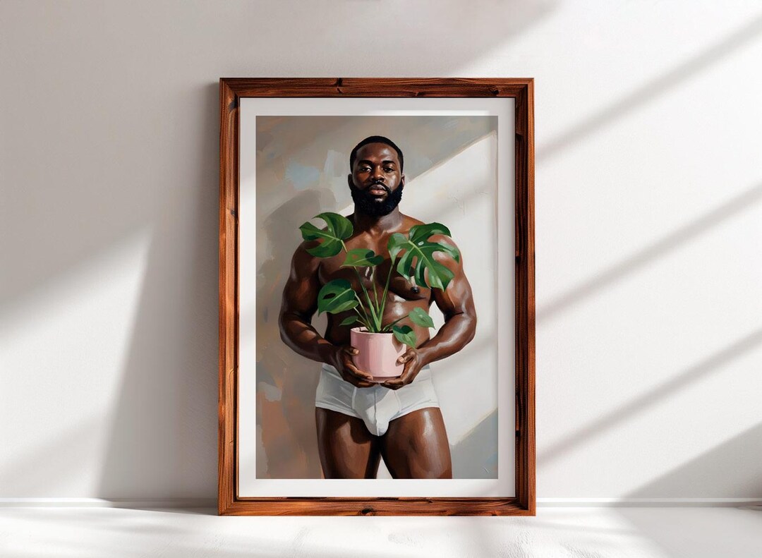 Monstera Muscle Monstera Guard — Masculine Digital Art Print in White Briefs | Muscle ...