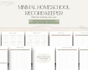 Minimal Homeschool Record Keeper | Printable Homeschool Tracker | Attendance, Curriculum, Expense & Field Trip Logs