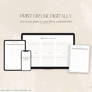 May include: A digital planner displayed on a tablet, phone, laptop, and printed page. The planner includes attendance records and daily task lists. The text reads "Print or Use Digitally" and "Instant Download".