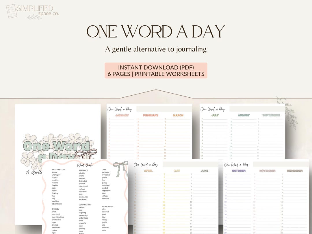 One Word a Day Printable | Simple Daily Reflection Tracker | Feelings ...