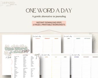One Word a Day Printable | Simple Daily Reflection Tracker | Feelings Log