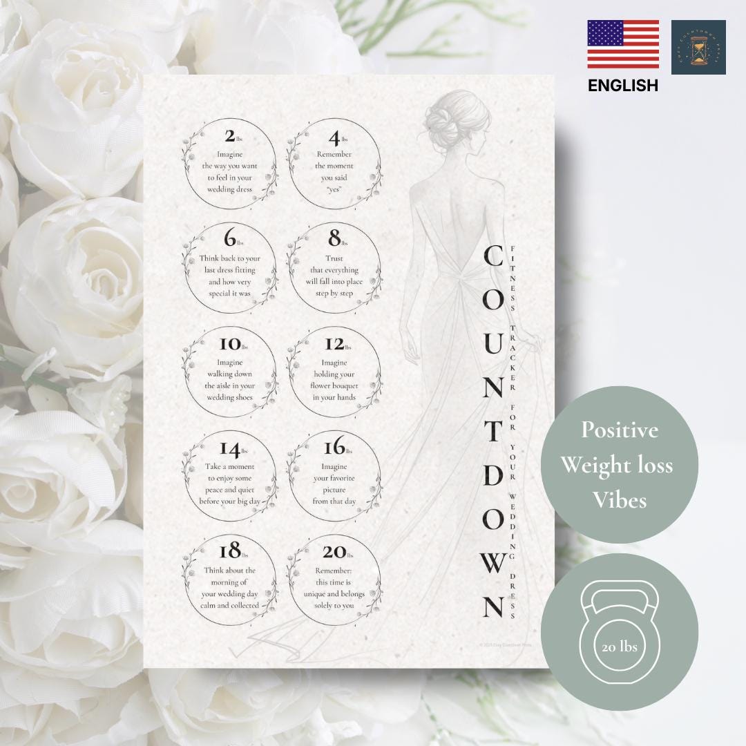 Bridal Weight Loss Tracker Printable | Wedding Countdown Planner for ...