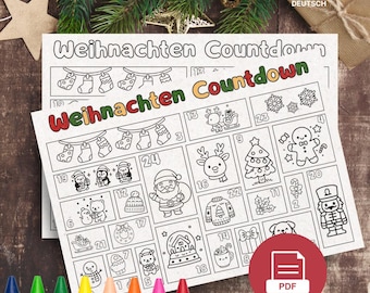Página para colorir da contagem regressiva para o Natal | Papai Noel e Menino Jesus para imprimir | Página para colorir para crianças | Página para colorir do Advento em PDF | Calendário do Advento