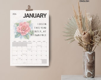 2026 Self Care Calendar Printable | Monthly Affirmations | US Holidays | Instant Download PDF
