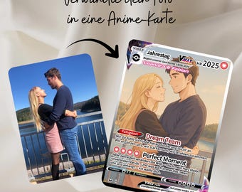 Biglietto di coppia Anime Pokemon – Illustrazione fotografica personalizzata – Biglietto di coppia personalizzato – Regalo di anniversario per coppie – Matrimonio – Biglietto d'amore
