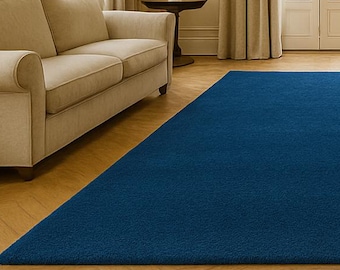 Handmade Navy Blue Wool Rug | Modern Plush Carpet Home Decor