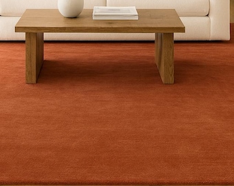 Terracotta Orange Hand Tufted Terracotta Wool Area Rug, Modern Minimalist Design