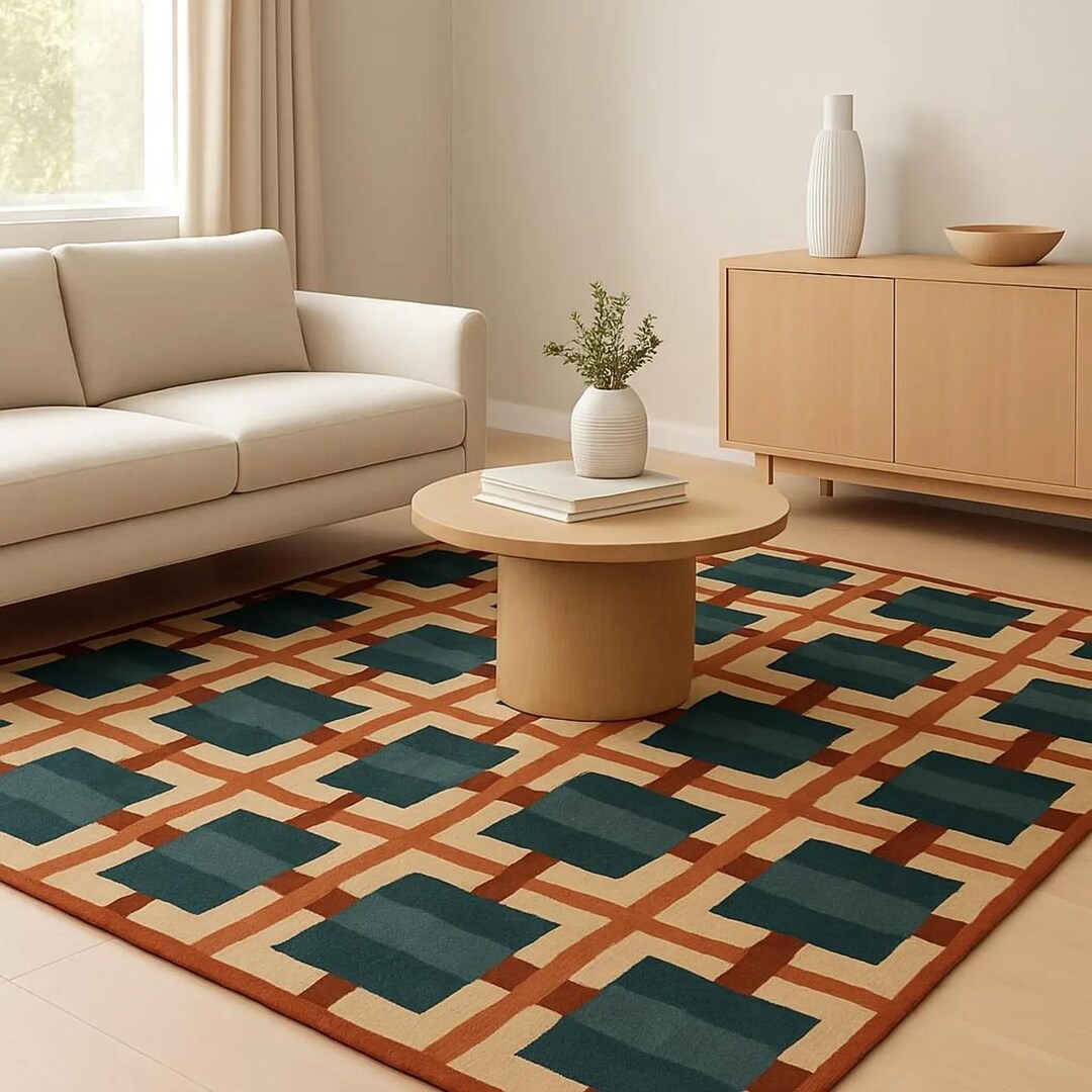 Modern Patterned Area Rug Boho Geometric Area Rug | Modern Tribal Pattern Carpet | Handmade Style ...