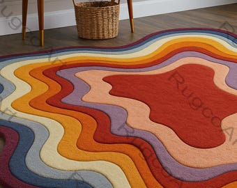 Colorful Wavy Wool Rug | Hand-Tufted Abstract Rug