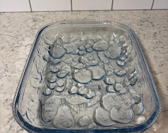 Vintage Libbey Glas Backform mit geprägtem Orchard Fruit Muster.