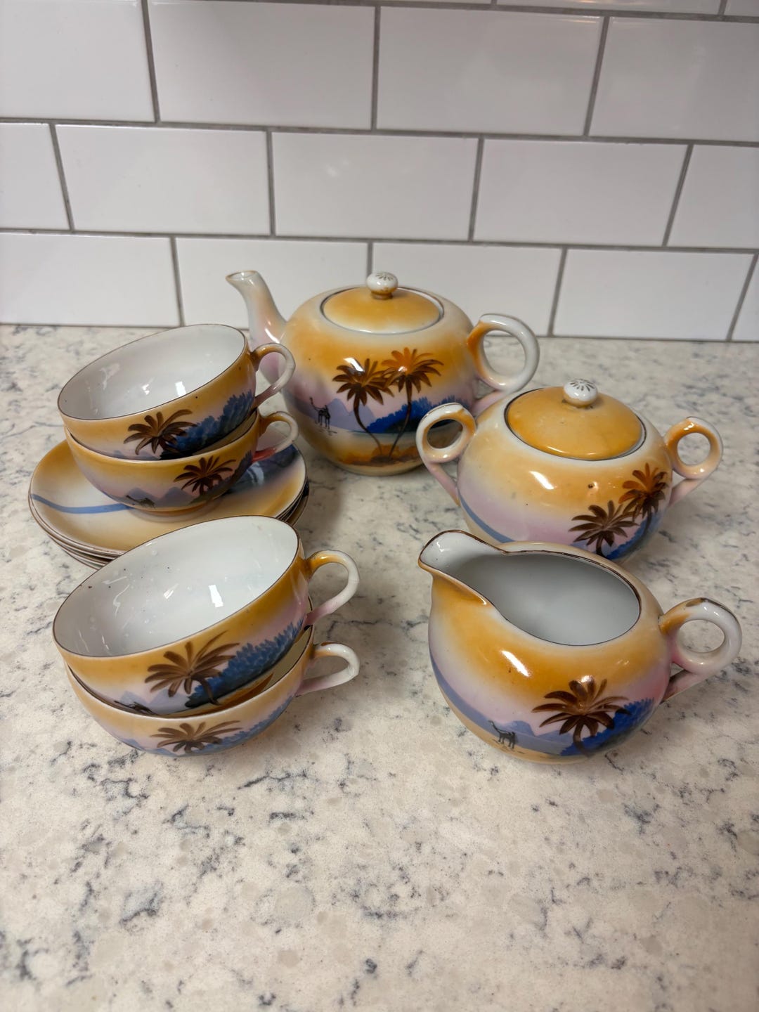 Luster Tea Set Vintage 13-piece Japanese Lusterware Porcelain Tea Set With Desert ...