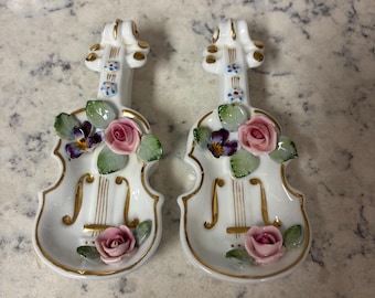 Vintage Lefton Hand Painted Cello/Violin. Set of Two.