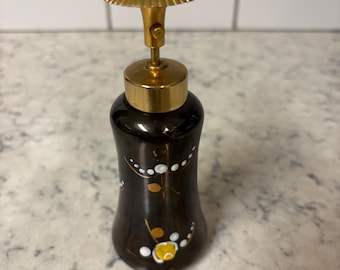 Vintage German hand-painted  glass perfume bottle with a glittery stopper.
