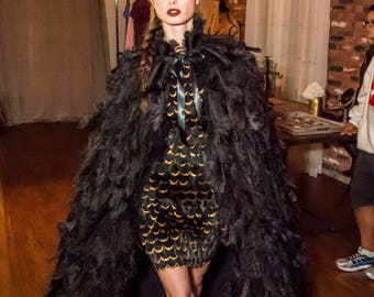 Black Ostrich Plume Feather Cape Couture