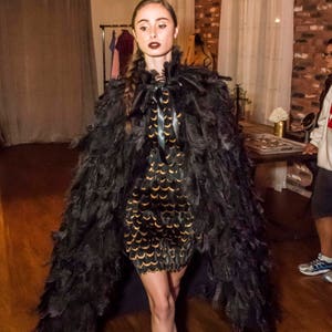 Black Ostrich Plume Feather Cape Couture