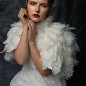 White Ostrich feather bridal wedding cape bolero