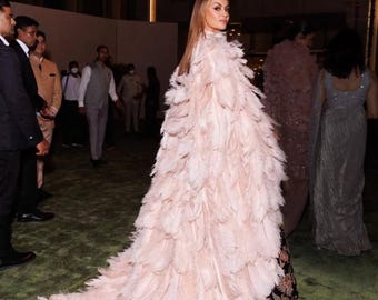 Blush Pink Ostrich Plume Feather Bridal Wedding Cape Couture