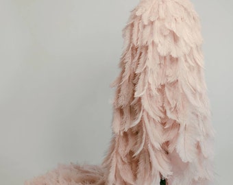 Blush Pink Ostrich Plume Feather Bridal Wedding Cape Couture