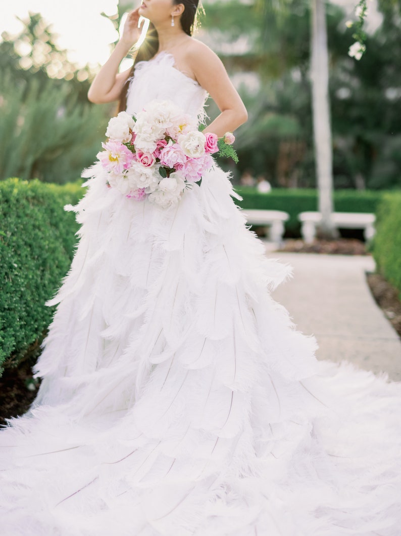 Couture White Ostrich Feather Wedding Gown image 4