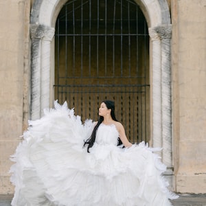 Couture White Ostrich Feather Wedding Gown image 2