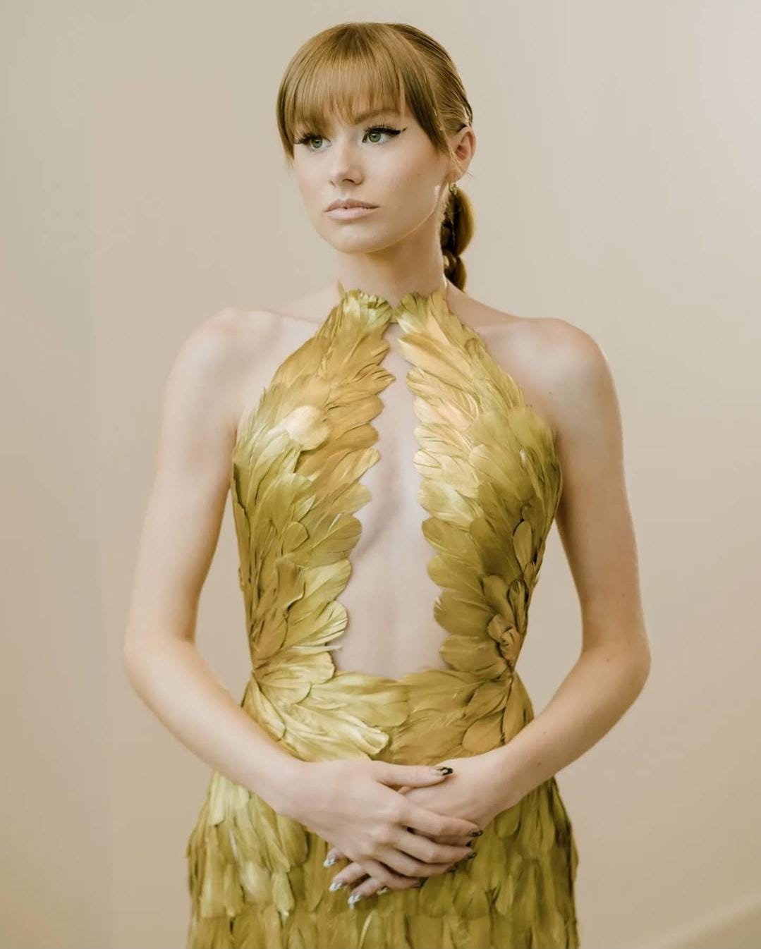 Gold Gilded Feather Couture Mermaid Gown