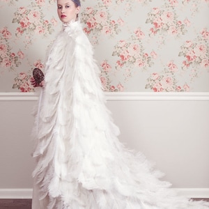 White Ostrich Plume Feather Bridal Wedding Cape Couture image 5
