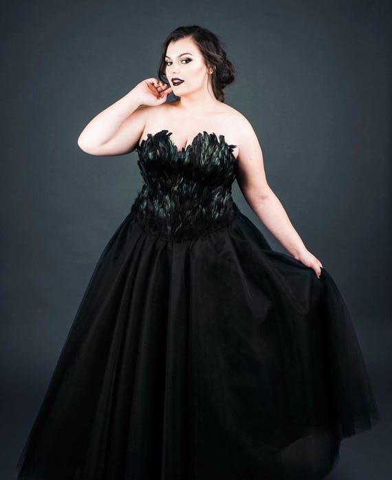 Buy Black Swan Feather Couture Corset Full Length Tulle Gown Online in  India - Etsy