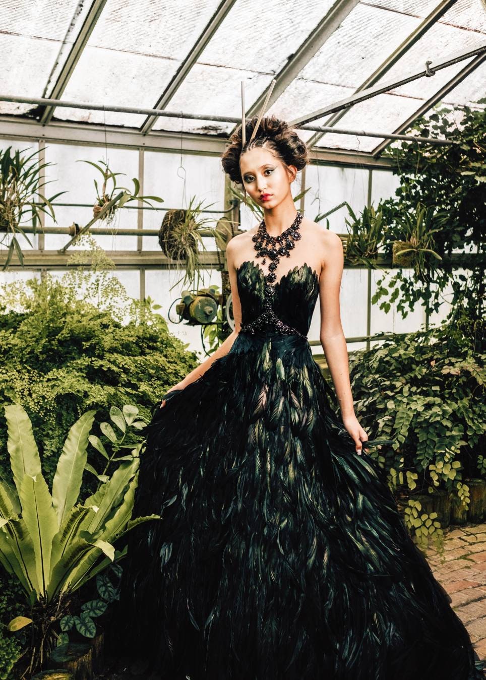 Black Swan Inspired Feather Masquerade Wedding Dress -
