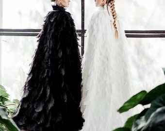 Black Ostrich Plume Feather Cape Couture