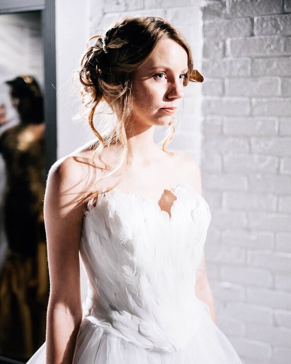 white feather corset